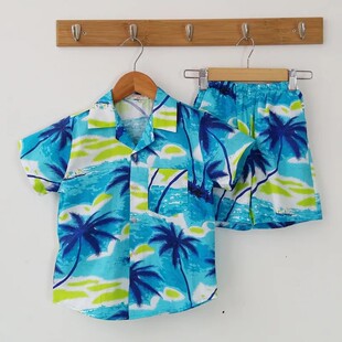 海南岛服儿童滩服套装童装少数民族表演服纯棉面料椰子树