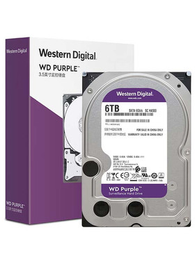 WD西部数据 6TB监控级机械硬盘紫盘 SATA CMR垂直3.5英寸WD64PURZ