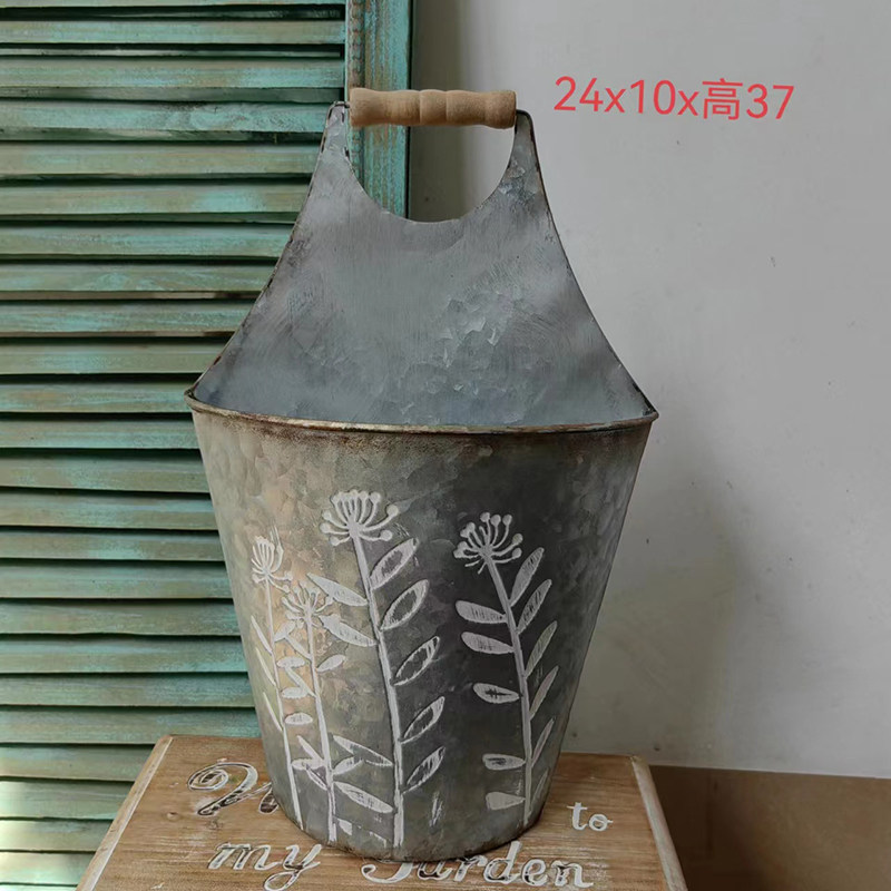 外贸日系铁艺花盆半圆户外花园阳台碎花绿萝吊篮多肉吊兰花器壁饰