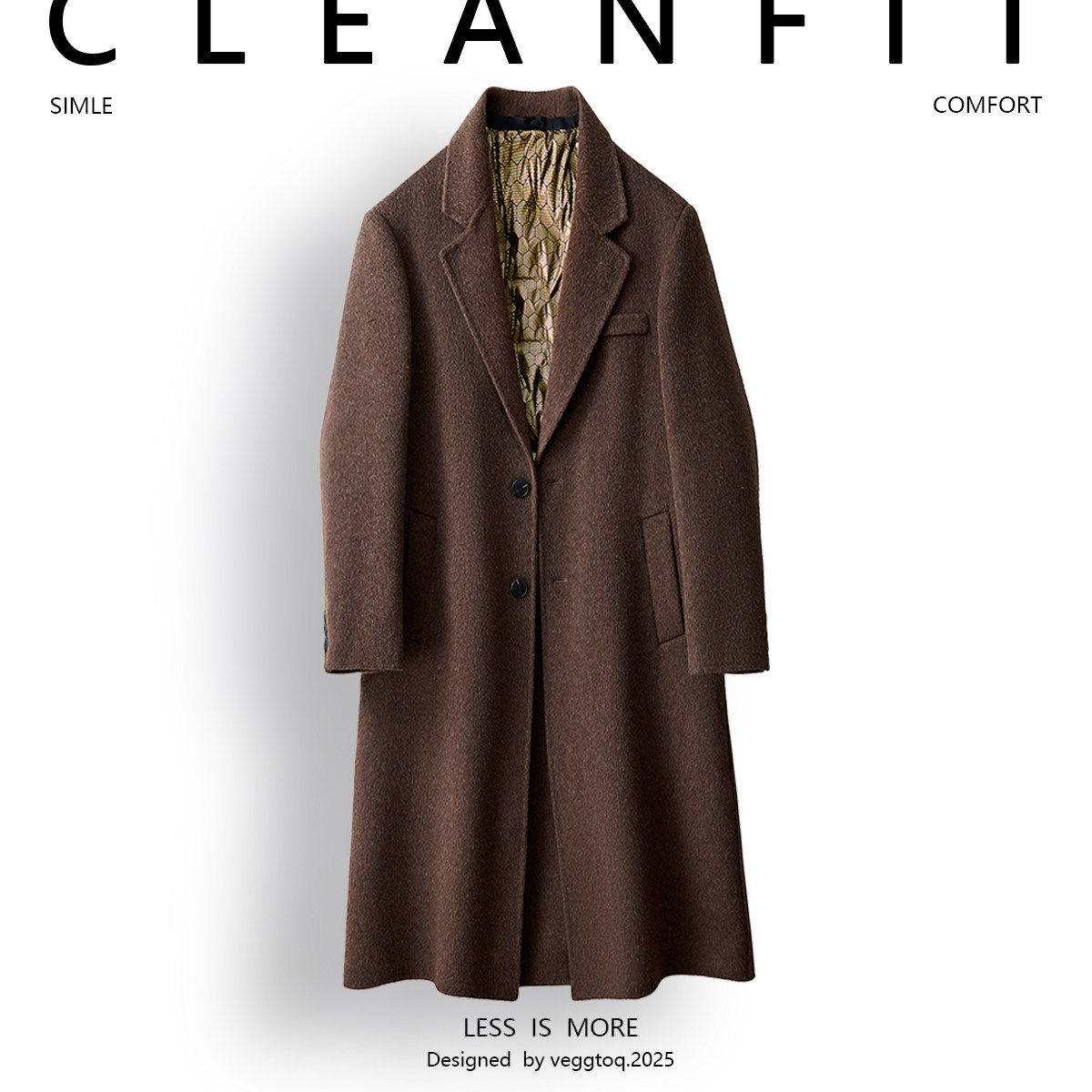 100%羊毛/羽绒内胆/双面呢大衣男士长款过膝毛呢韩系风衣垫肩外套