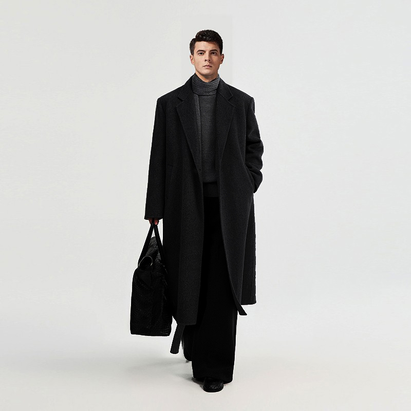 垫肩超长款羊毛冬季过膝大衣