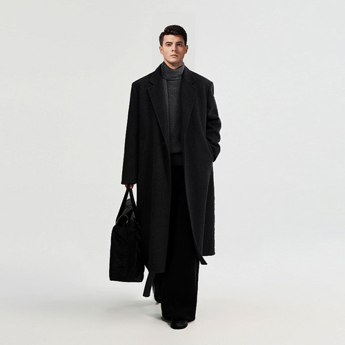 垫肩超长款羊毛冬季过膝大衣