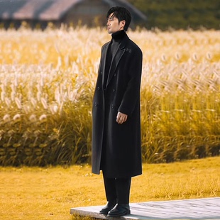 过膝垫肩呢子韩式 领毛呢长款 风衣外套 西装 秋冬羊毛双面呢大衣男士