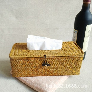 非藤柳海草编织长款纸巾盒汽车用短款抽巾盒手工编正方形卷纸筒新