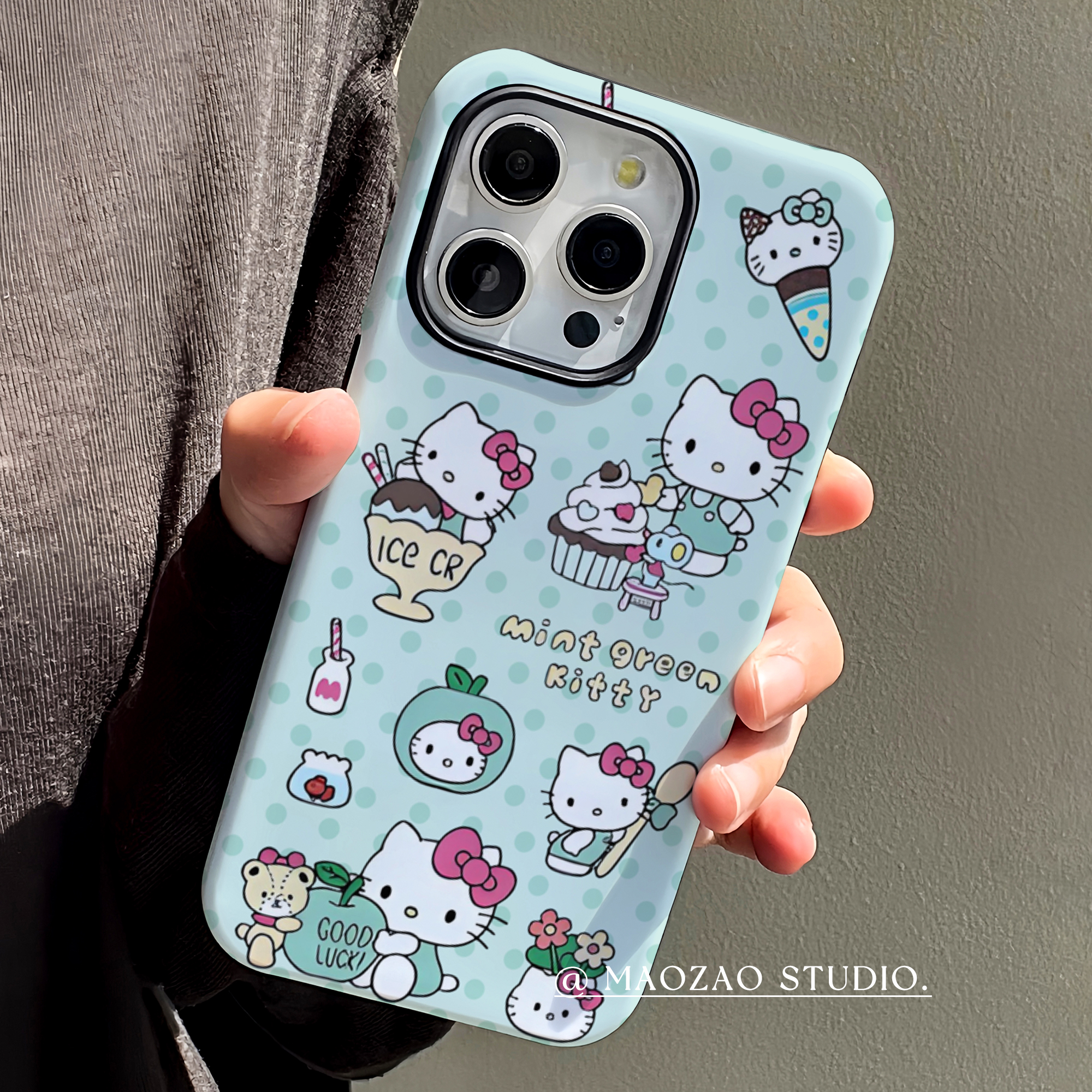 薄荷绿kt猫iPhone15pro手机壳