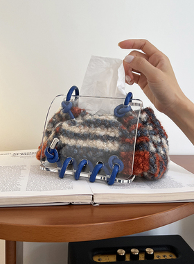 福笙联名纸巾盒蓝格子冬季限定亚克力抽纸盒酒店民宿新房礼物