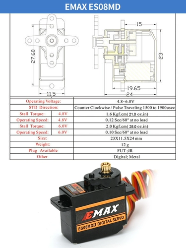 Сервопривод, металлический пластиковый рулевой механизм с шестернями, ES08, 12G, 9 грамм