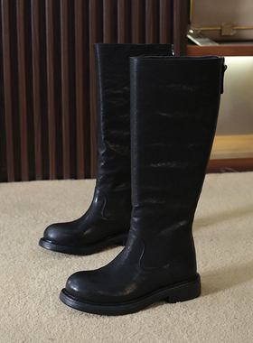 【吉娜专属】进口手工头层马皮厚底时装长靴KLLN4760