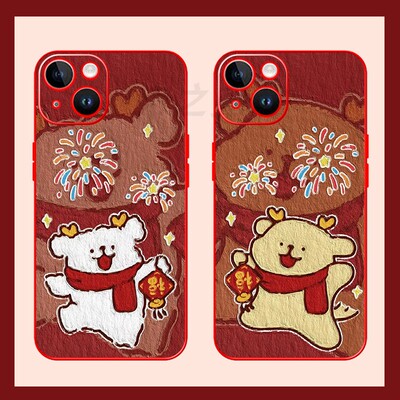 春节ins烟花线条小狗手机壳适用vivos30s20s19情侣iqooz10turbo iQOONeo10 OPPOFindx9X8 Reno15/k13turbo