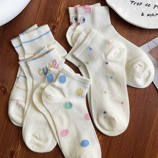 白色波点袜子女夏季 条纹圆点船袜 薄款 纯棉短袜ins潮可爱少女韩版