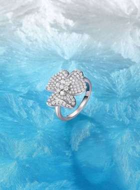 原创新品三花瓣满钻花朵戒指小众感 925银满钻三叶草戒指女