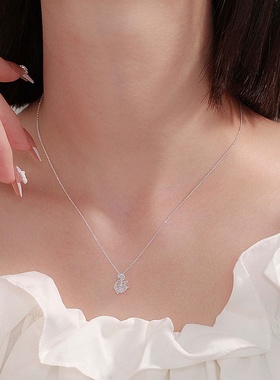 s999足银小天鹅项链女轻奢感锁骨链锆石吊坠个性百搭纯银颈链