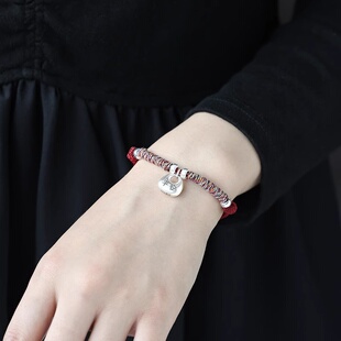 轻奢99足银实心银坨坨小胖福盘缠手绳平安锁福锁新中式本命年手链