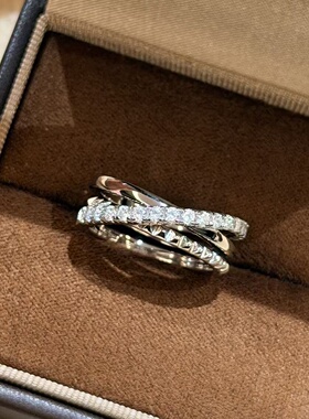 轻奢S925纯银 交叉半钻戒指精致轻奢设计感三层交叉单排钻