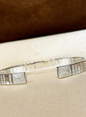 S925纯银 绸缎半钻开口手镯轻奢小众设计感百搭弹簧银简约