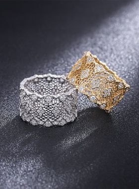 女款风宽版S925银饰蕾丝网状新款