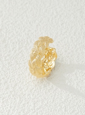 设计师意大利编织S925银穗穗平安金色麦浪编织开口戒时尚轻奢百搭