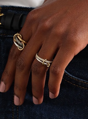 新品欧美ins风S925纯银周圈钻双层拼色手饰品气质女个性轻奢戒指