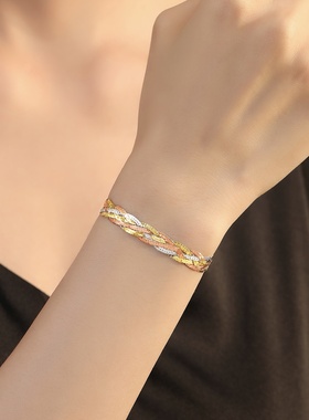 玮禧S925银五编三色手链女小众设计宽面手工编织链欧美时尚手饰品