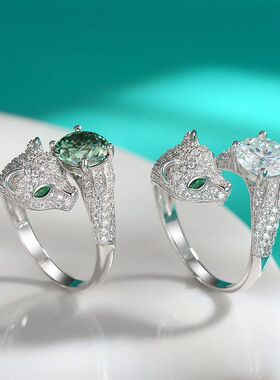 直播跨境戒指镶可时尚S925豹子头