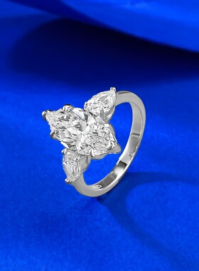 鑫葆康轻奢新款新款925银金色白色7*14马眼钻戒欧美ins风结婚戒