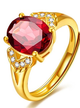 设计师韩版镀戒指女 活口戒指镶石榴石戒指 开口可调红宝石戒指