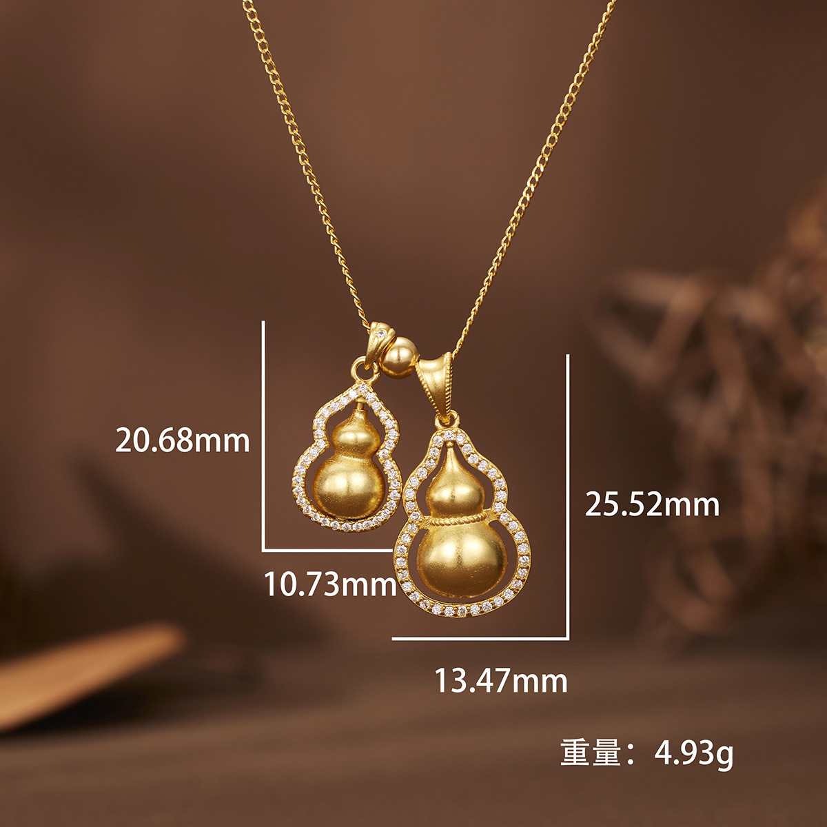 轻奢S925银葫芦项链女爆款古法黄金国风福禄寿吊坠3D镂空饰品挂件