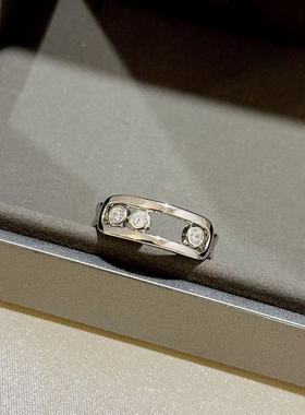 设计师S925纯银 光面三钻滑动戒指梅家经典move轻奢百搭简约