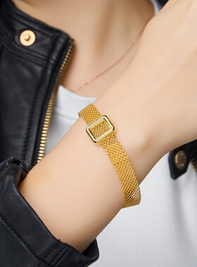 轻奢意大利流金岁月S925银方形扣亮闪镂空表带手链周家同款时尚