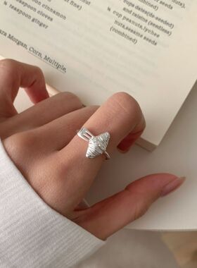 轻奢S925纯银金银拼色牛角包戒指女款韩国复古小众设计小红书指环