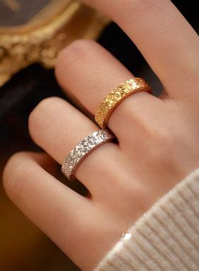 碎冰素圈冰碎金闭口镀金感戒指对戒足银男女闺蜜碎碎冰情侣999碎S