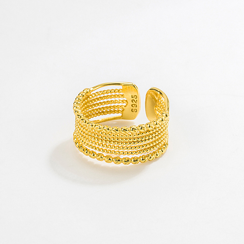 设计师韩国通体S925纯银复古宽面编织时髦戒指ins小众设计感开口