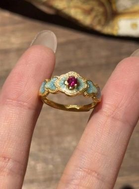 红宝石釉新宫廷戒指中式高贵珐琅