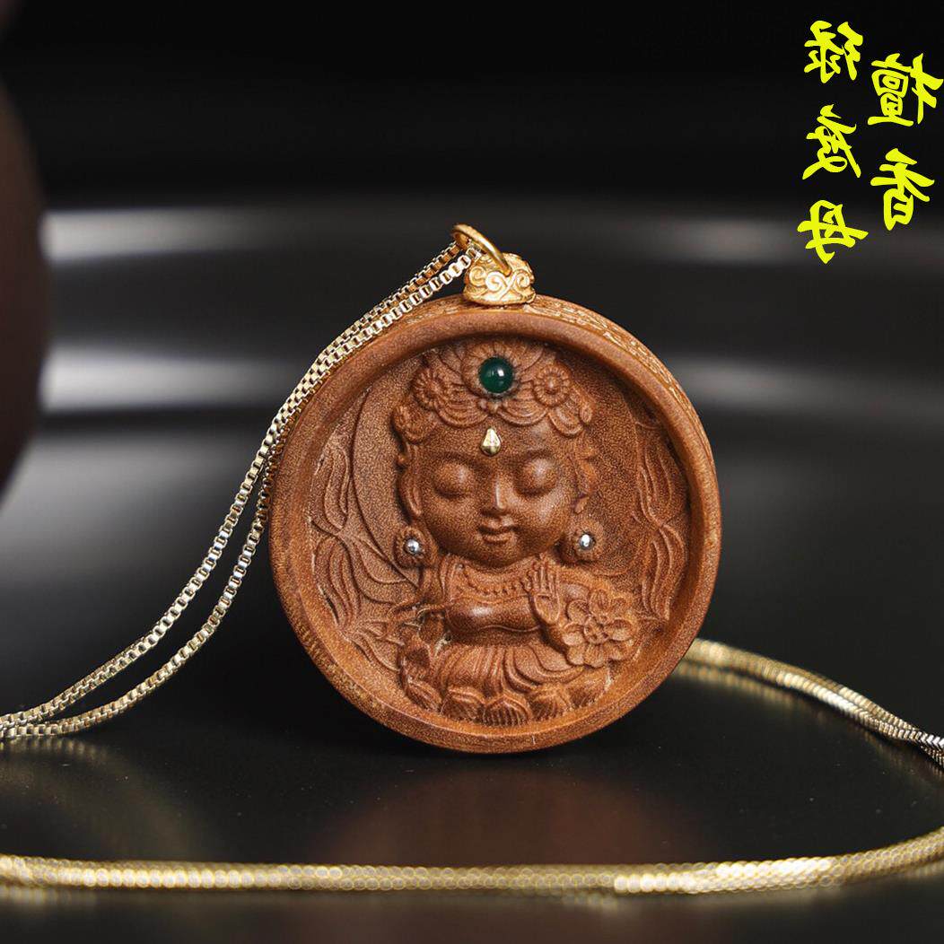 印度佛檀绿度檀香木母本命挂件老山坠项链佛吊饰品男女随身款宝宝