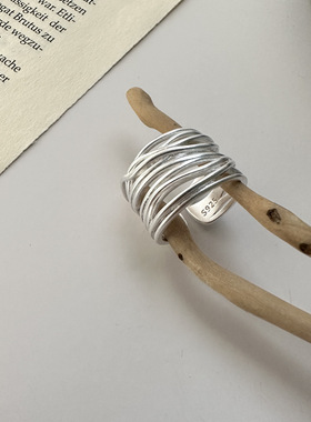 设计师S925纯银线条缠绕戒指日系ins简约文艺小众设计哑光宽面