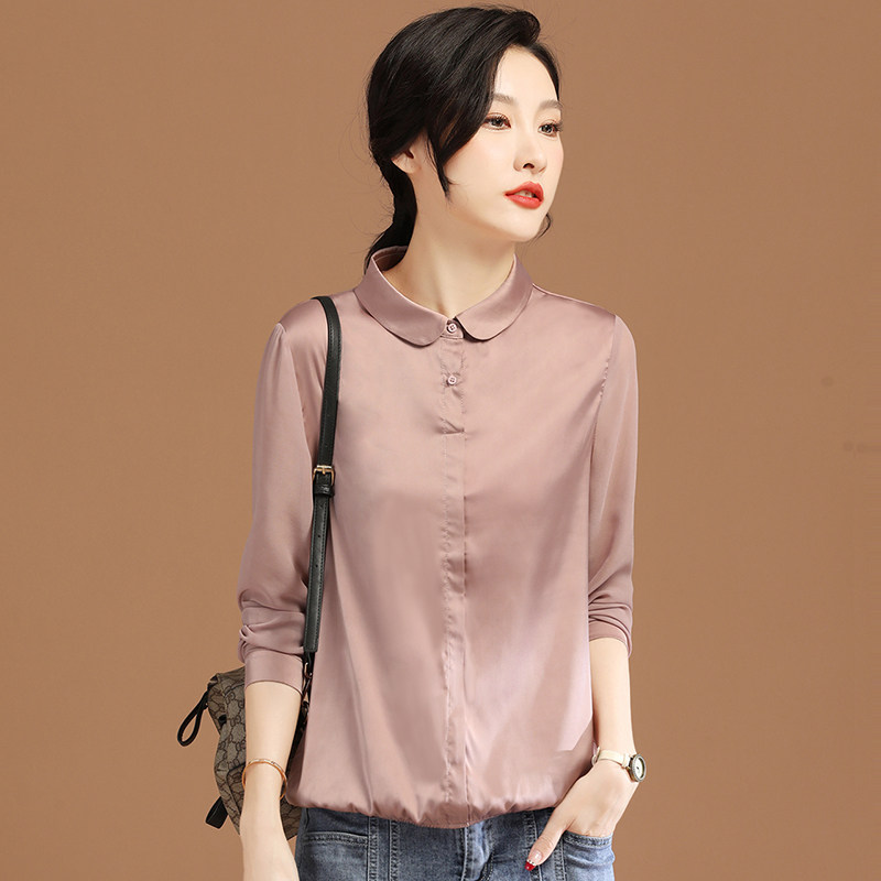 【新春新品9折】娃娃领镂空长袖雪纺衬衣女士2022新款衬衫设计感