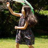 雅童小铺童装 女童国风汉服连衣裙2025夏装 新藏青儿童裙子中大童裙