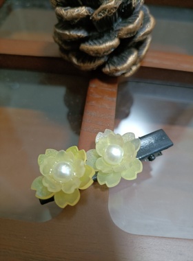 加萌店原创热缩花发饰柠檬黄樱花俏皮珍珠发夹边夹儿童女发卡边夹