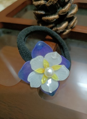 加萌店原创纯手工制作热缩花紫色白色栀子花头绳发圈橡皮筋