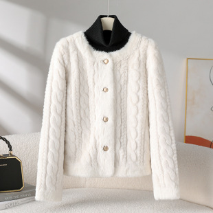 2025冬新款 皮毛一体大衣女金貂绒小个子加厚仿水貂毛环保皮草外套