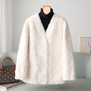 2025冬新款慵懒风染尖仿小湖羊环保皮草外套女中长款皮毛一体大衣