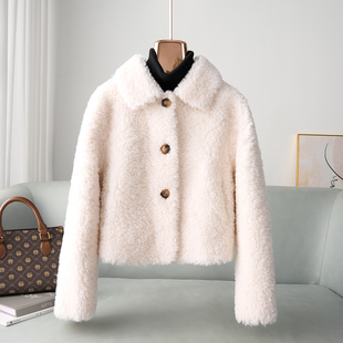 冬季新款翻领泰迪短款羊羔毛皮毛一体大衣小个子羊剪绒皮草外套女