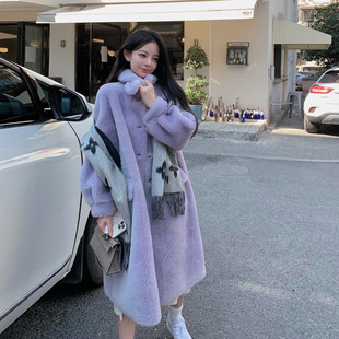 2025冬季新款颗粒羊剪绒大衣女羊羔毛皮毛一体中长款海宁皮草外套