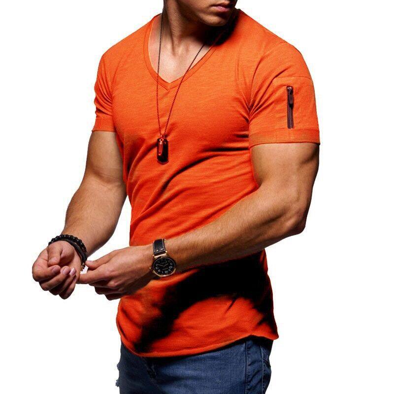 Men's T-shirt V-neck solid color short sleeve thumbnail 4