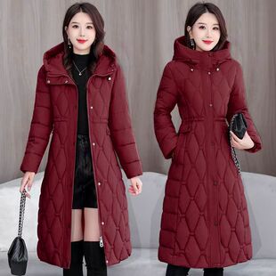 2025新款修身长款棉袄冬季时尚中长款收腰保暖女士羽绒棉服外套