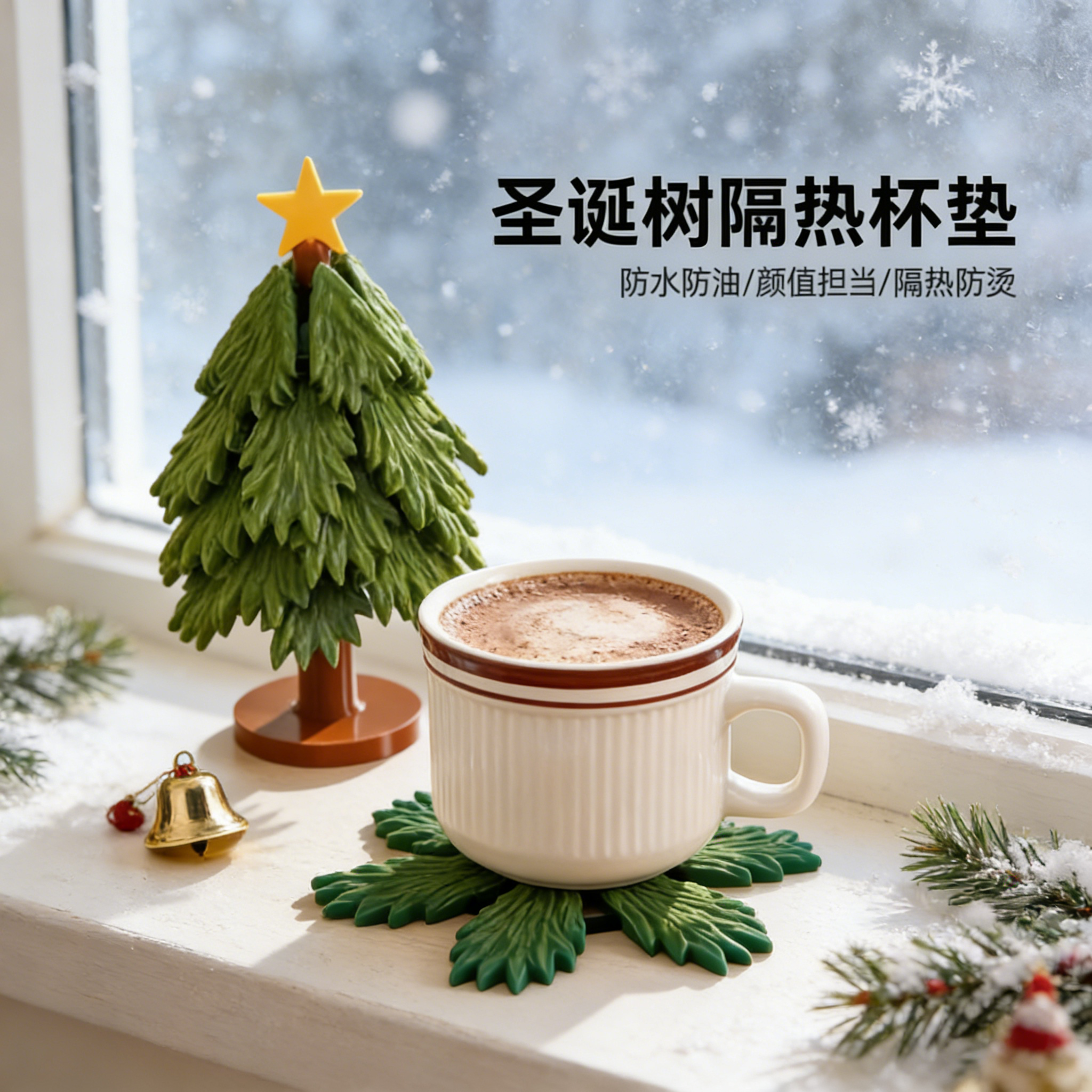 可伸缩隔热垫圣诞树杯垫创意摆件3d打印可伸缩防烫隔热垫桌面隔热