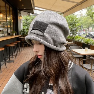 日杂冷帽秋冬女卷边毛线针织帽保暖百搭堆堆帽大头围学生防寒休闲