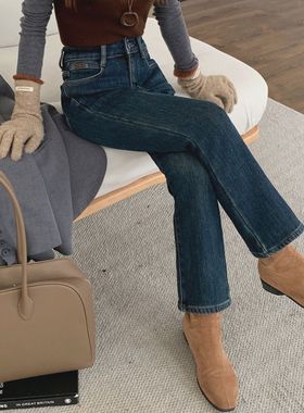 25冬【加绒】高腰绒面加厚复合高密绒显瘦蓝色烟管裤牛仔裤22739