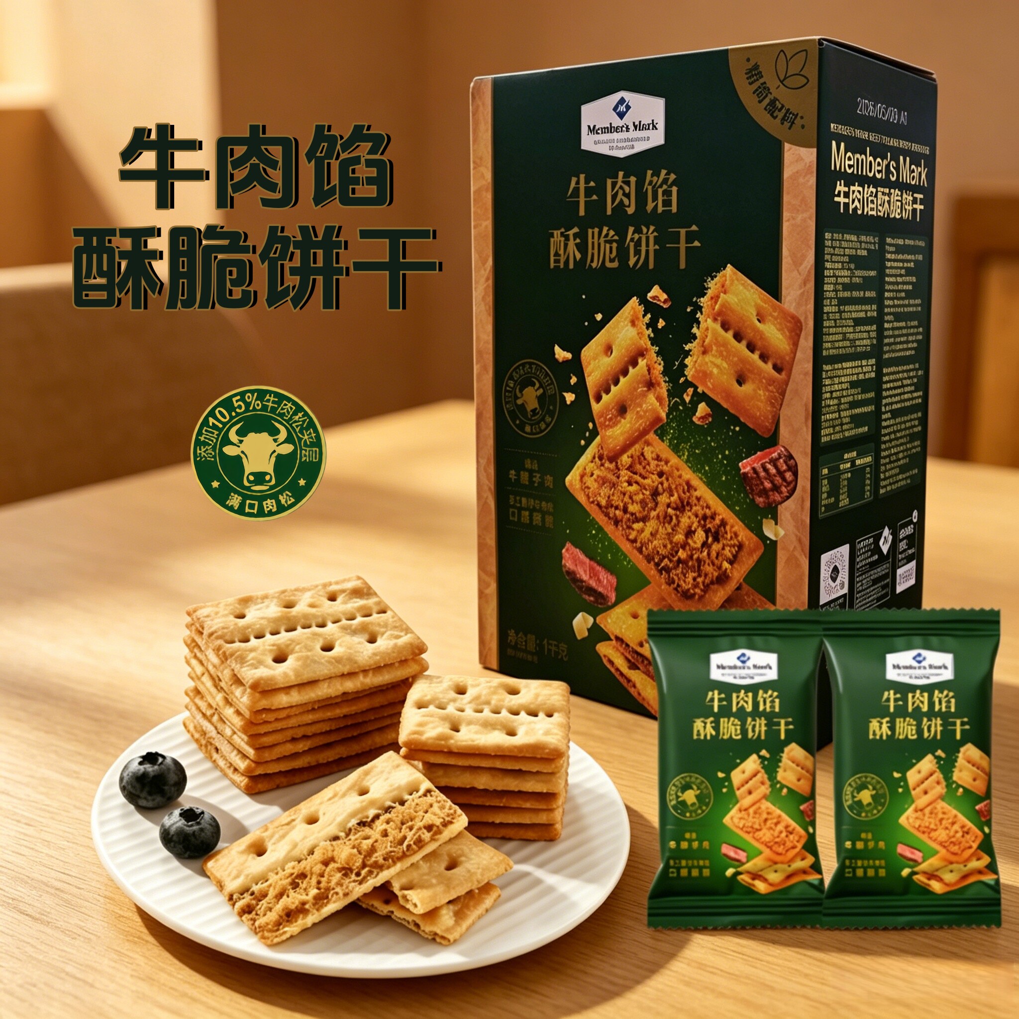山姆正品牛肉馅酥脆饼干代购keittly会员超市肉松夹心薄脆零食