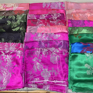 七八十年代真丝老缎段子被面面料丝绸中国风布料瑕疵品